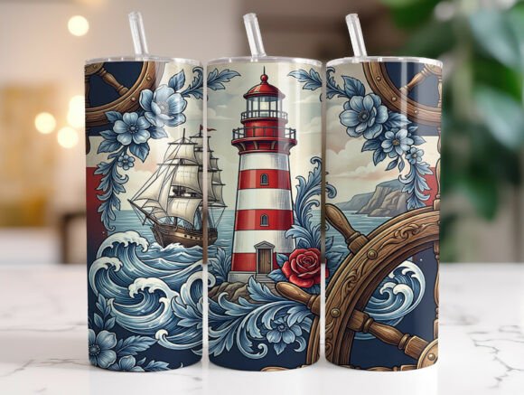 Coastal Lighthouse Sailing Ship Tumbler