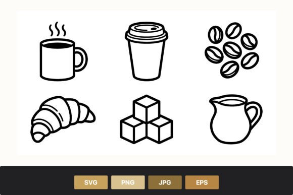 Coffee Cup Croissant Sugar Icons Review
