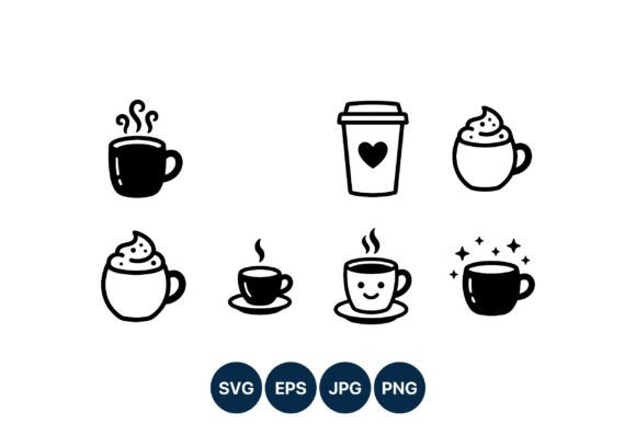 Coffee Cup Icons Black and White Set Review