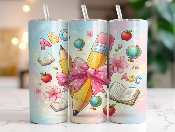 Cute Teacher Pencil Bow Tumbler Wrap