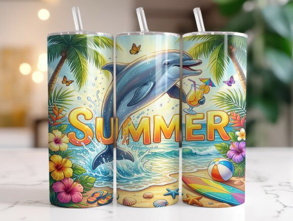 Dolphin Summer Beach 20oz Tumbler Wrap