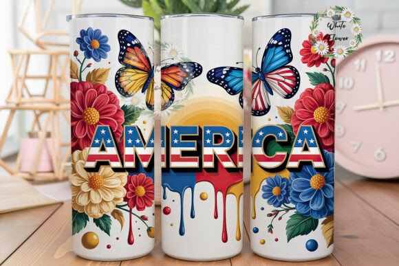 Patriotic Floral Butterfly Tumbler Wrap Design Review