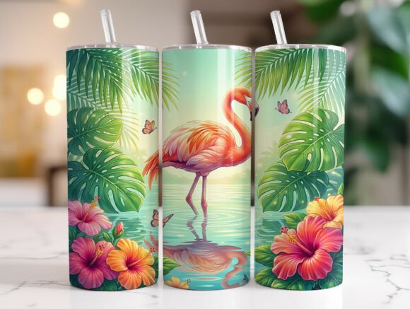 Tropical Flamingo Hibiscus Tumbler Wrap