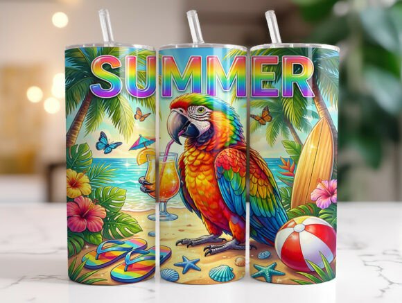 Tropical Parrot Summer Beach Tumbler PNG Review