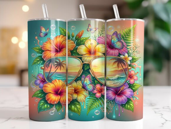 Tropical Summer Beach Sunglasses Tumbler