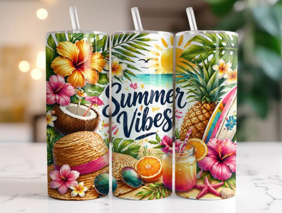 Tropical Summer Vibes Beach Tumbler Wrap